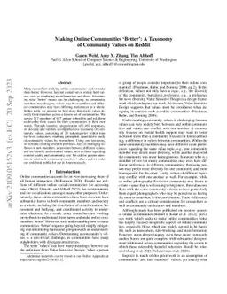 Making Online Communities 'Better': A Taxonomy of Community Values on
  Reddit