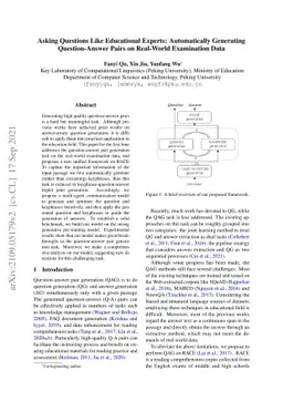 Asking Questions Like Educational Experts: Automatically Generating
  Question-Answer Pairs on Real-World Examination Data