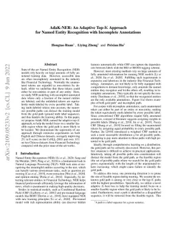 AdaK-NER: An Adaptive Top-K Approach for Named Entity Recognition with
  Incomplete Annotations