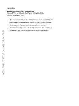 An Objective Metric for Explainable AI: How and Why to Estimate the
  Degree of Explainability