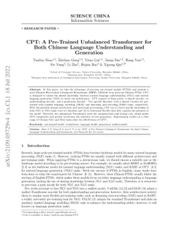 CPT: A Pre-Trained Unbalanced Transformer for Both Chinese Language
  Understanding and Generation