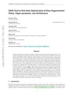 DHA: End-to-End Joint Optimization of Data Augmentation Policy,
  Hyper-parameter and Architecture