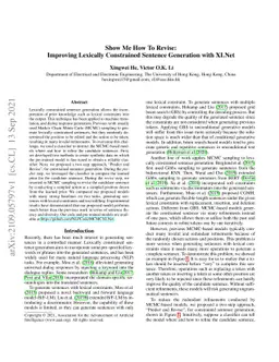 Show Me How To Revise: Improving Lexically Constrained Sentence
  Generation with XLNet