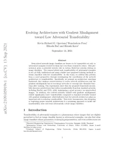 Evolving Architectures with Gradient Misalignment toward Low Adversarial
  Transferability