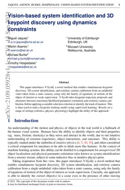 Vision-based system identification and 3D keypoint discovery using
  dynamics constraints