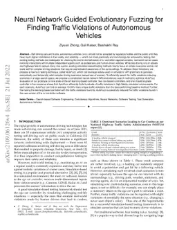 Neural Network Guided Evolutionary Fuzzing for Finding Traffic
  Violations of Autonomous Vehicles