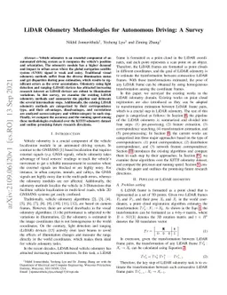 LiDAR Odometry Methodologies for Autonomous Driving: A Survey