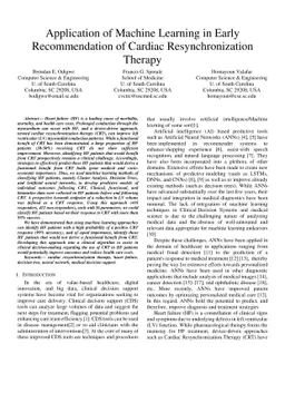 Application of Machine Learning in Early Recommendation of Cardiac
  Resynchronization Therapy