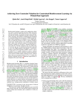 Achieving Zero Constraint Violation for Constrained Reinforcement
  Learning via Primal-Dual Approach