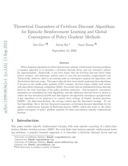 Theoretical Guarantees of Fictitious Discount Algorithms for Episodic
  Reinforcement Learning and Global Convergence of Policy Gradient Methods