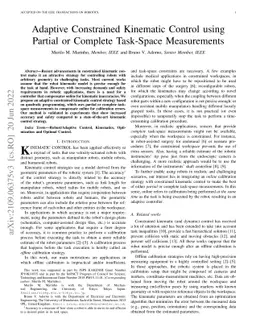 Adaptive Constrained Kinematic Control using Partial or Complete
  Task-Space Measurements