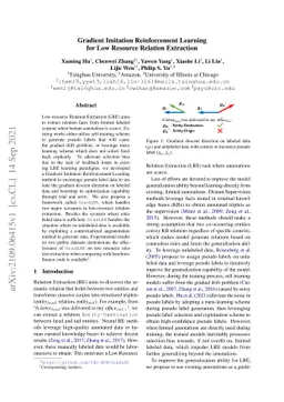Gradient Imitation Reinforcement Learning for Low Resource Relation
  Extraction