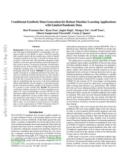 Conditional Synthetic Data Generation for Robust Machine Learning
  Applications with Limited Pandemic Data