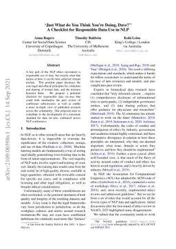 Just What do You Think You're Doing, Dave?' A Checklist for Responsible
  Data Use in NLP