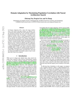 Domain Adaptation by Maximizing Population Correlation with Neural
  Architecture Search