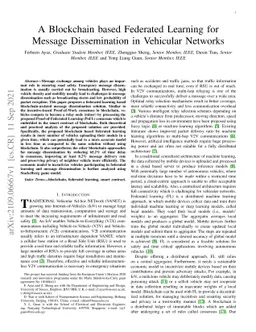 A Blockchain based Federated Learning for Message Dissemination in
  Vehicular Networks