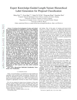 Expert Knowledge-Guided Length-Variant Hierarchical Label Generation for
  Proposal Classification