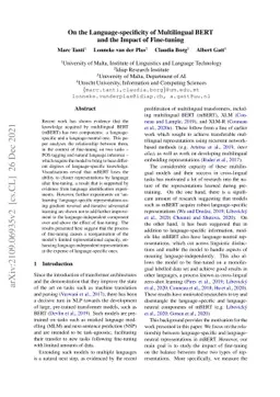 On the Language-specificity of Multilingual BERT and the Impact of
  Fine-tuning