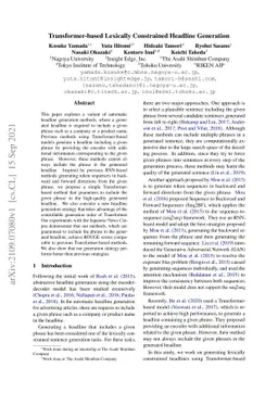 Transformer-based Lexically Constrained Headline Generation