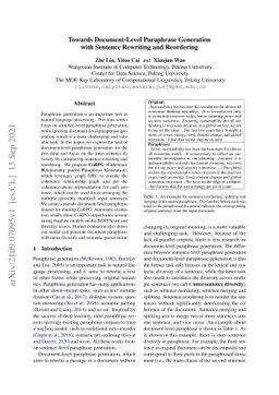 Towards Document-Level Paraphrase Generation with Sentence Rewriting and
  Reordering