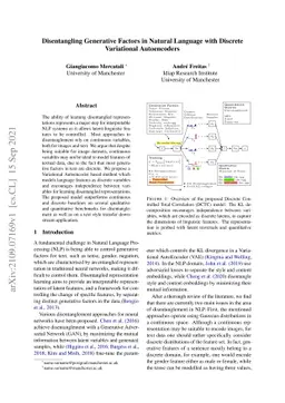 Disentangling Generative Factors in Natural Language with Discrete
  Variational Autoencoders
