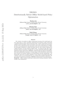 DROMO: Distributionally Robust Offline Model-based Policy Optimization