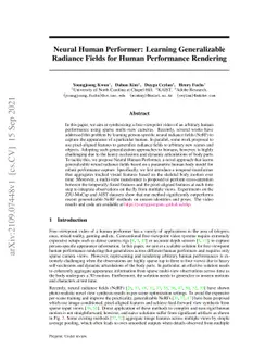 Neural Human Performer: Learning Generalizable Radiance Fields for Human
  Performance Rendering