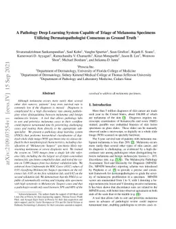 A Pathology Deep Learning System Capable of Triage of Melanoma Specimens
  Utilizing Dermatopathologist Consensus as Ground Truth