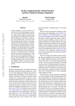 On the Complementarity of Data Selection and Fine Tuning for Domain
  Adaptation