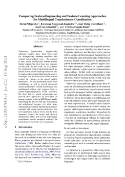Comparing Feature-Engineering and Feature-Learning Approaches for
  Multilingual Translationese Classification