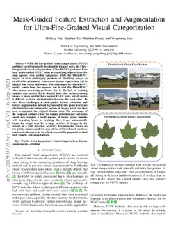 Mask-Guided Feature Extraction and Augmentation for Ultra-Fine-Grained
  Visual Categorization