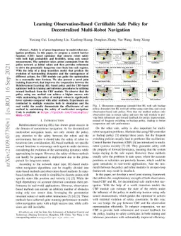 Learning Observation-Based Certifiable Safe Policy for Decentralized
  Multi-Robot Navigation