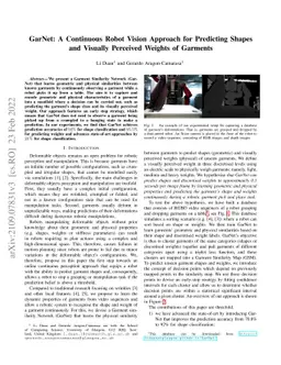 GarNet: A Continuous Robot Vision Approach for Predicting Shapes and
  Visually Perceived Weights of Garments
