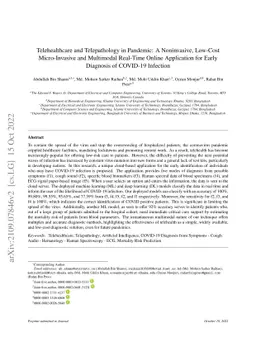 Telehealthcare and Telepathology in Pandemic: A Noninvasive, Low-Cost
  Micro-Invasive and Multimodal Real-Time Online Application for Early
  Diagnosis of COVID-19 Infection