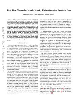 Real Time Monocular Vehicle Velocity Estimation using Synthetic Data