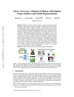 ObjectFolder: A Dataset of Objects with Implicit Visual, Auditory, and
  Tactile Representations