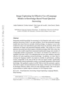 Image Captioning for Effective Use of Language Models in Knowledge-Based
  Visual Question Answering