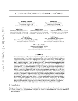 Associative Memories via Predictive Coding