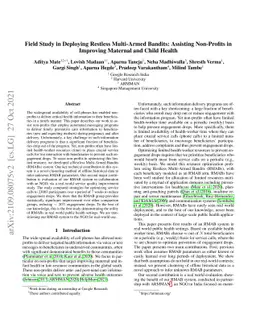 Field Study in Deploying Restless Multi-Armed Bandits: Assisting
  Non-Profits in Improving Maternal and Child Health