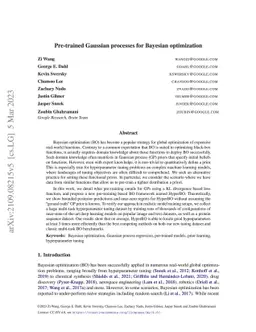 Pre-trained Gaussian processes for Bayesian optimization