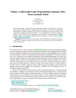 Natlog: a Lightweight Logic Programming Language with a Neuro-symbolic
  Touch