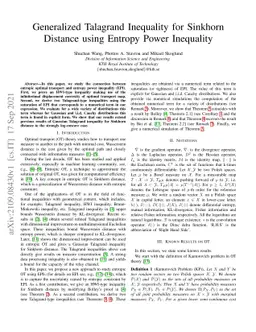 Generalized Talagrand Inequality for Sinkhorn Distance using Entropy
  Power Inequality
