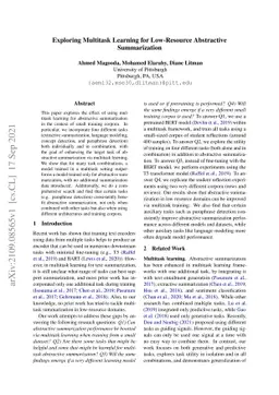 Exploring Multitask Learning for Low-Resource AbstractiveSummarization