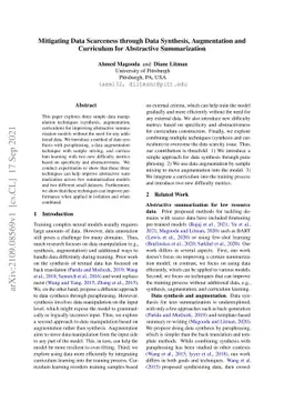 Mitigating Data Scarceness through Data Synthesis, Augmentation and
  Curriculum for Abstractive Summarization