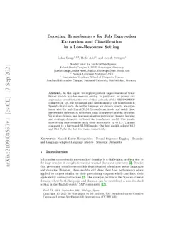 Boosting Transformers for Job Expression Extraction and Classification
  in a Low-Resource Setting