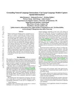 Grounding Natural Language Instructions: Can Large Language Models
  Capture Spatial Information?