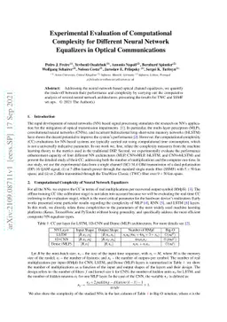 Experimental Evaluation of Computational Complexity for Different Neural
  Network Equalizers in Optical Communications