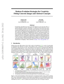 Modern Evolution Strategies for Creativity: Fitting Concrete Images and
  Abstract Concepts