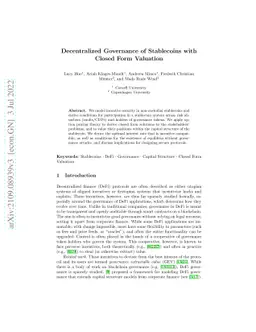 Decentralized Governance of Stablecoins with Closed Form Valuation