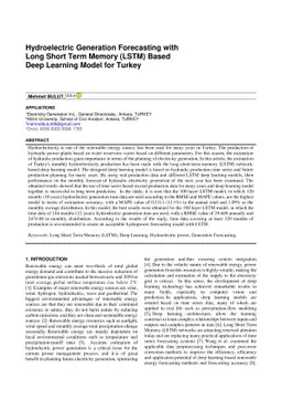 Hydroelectric Generation Forecasting with Long Short Term Memory (LSTM)
  Based Deep Learning Model for Turkey